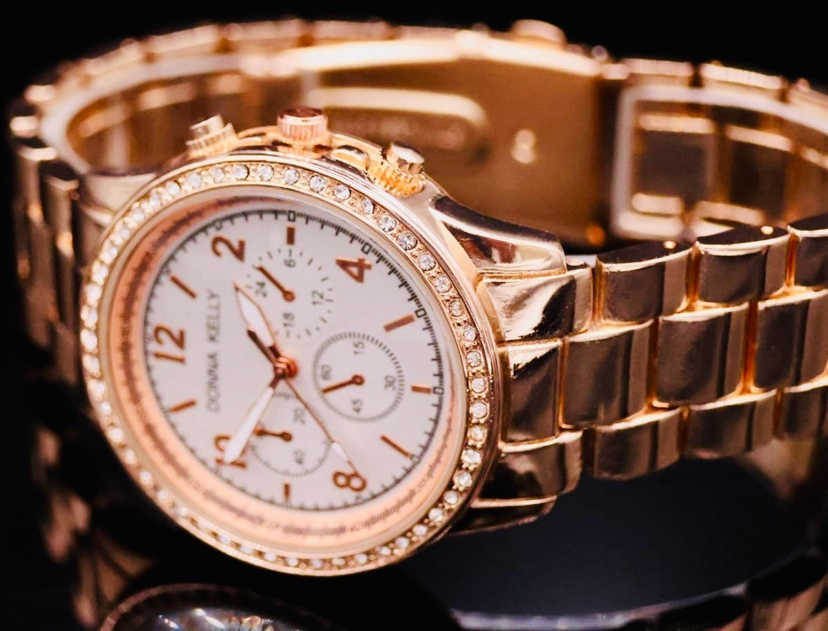 Donna Kelly Damen Frauen Armband Uhr Roségold Farben Damenuhr Mineralglas Strass1