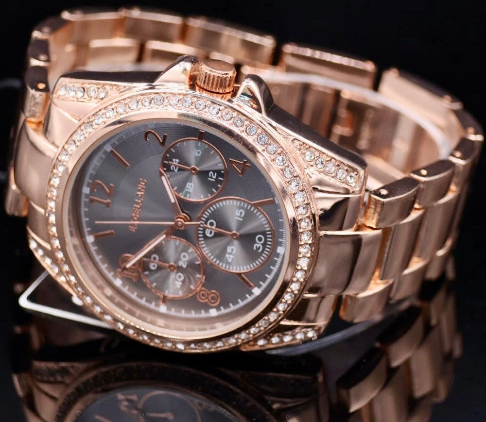 Excellanc  Damen Armband Uhr Roségold Farben Strass Damenuhr Chrono Look NEU1