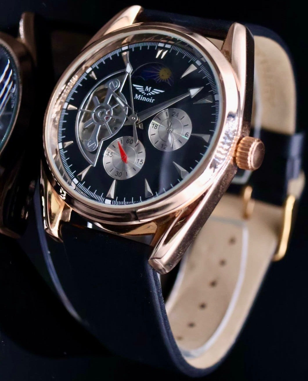 Mega Edle Minoir Cholet Automatikuhr Armbanduhr Herrenuhr offene Unruh Rosé0