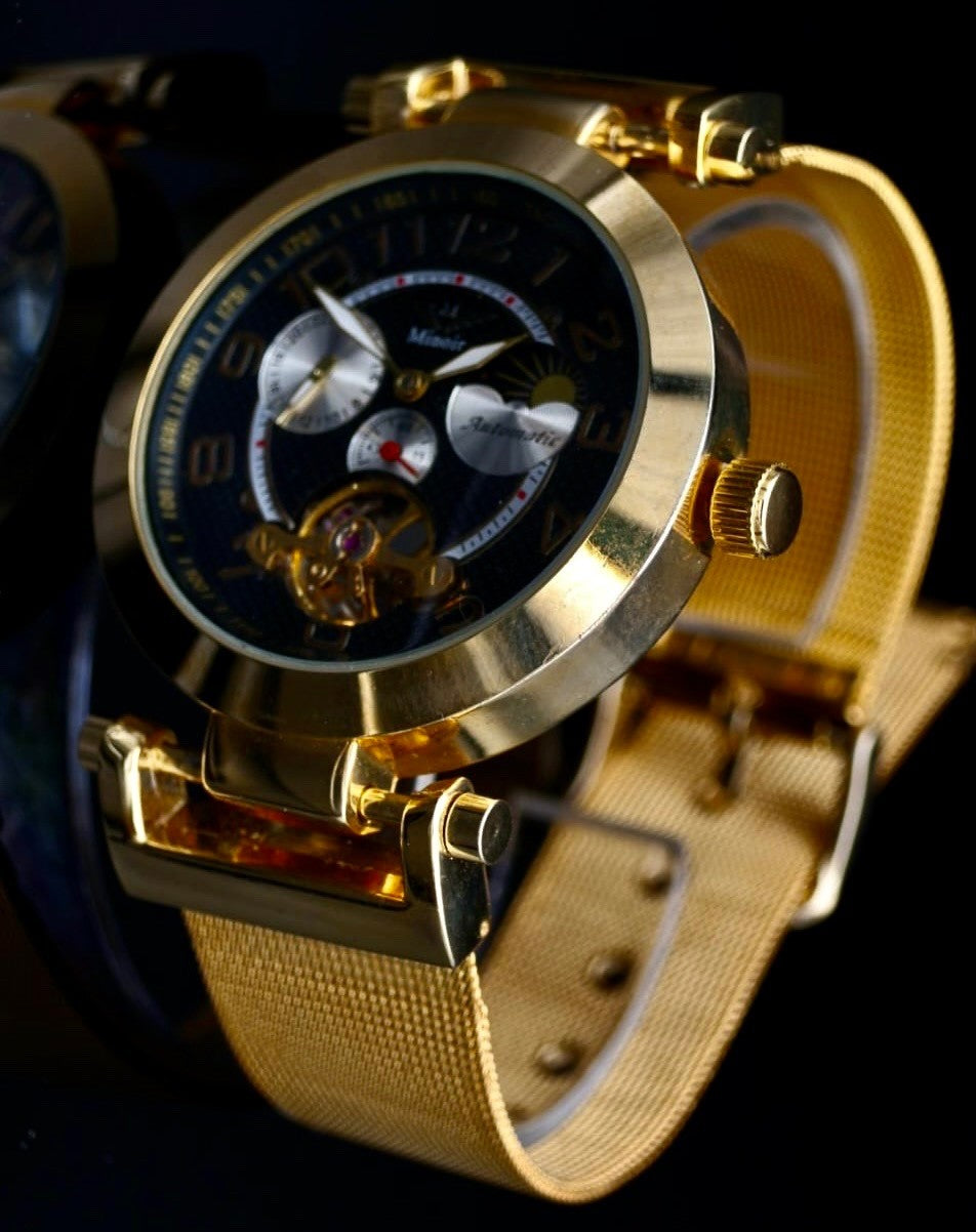 Luxus  Herren Männer Uhr Automatikuhr Armbanduhr Minoir Herrenuhr Goldfarben0
