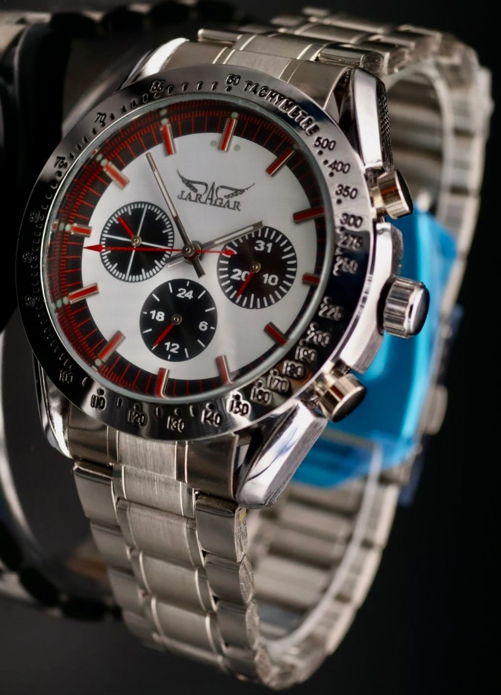 JARAGAR Herren Automatikuhr Chronographen Funktion Armband Uhr Silber Farben NEU1