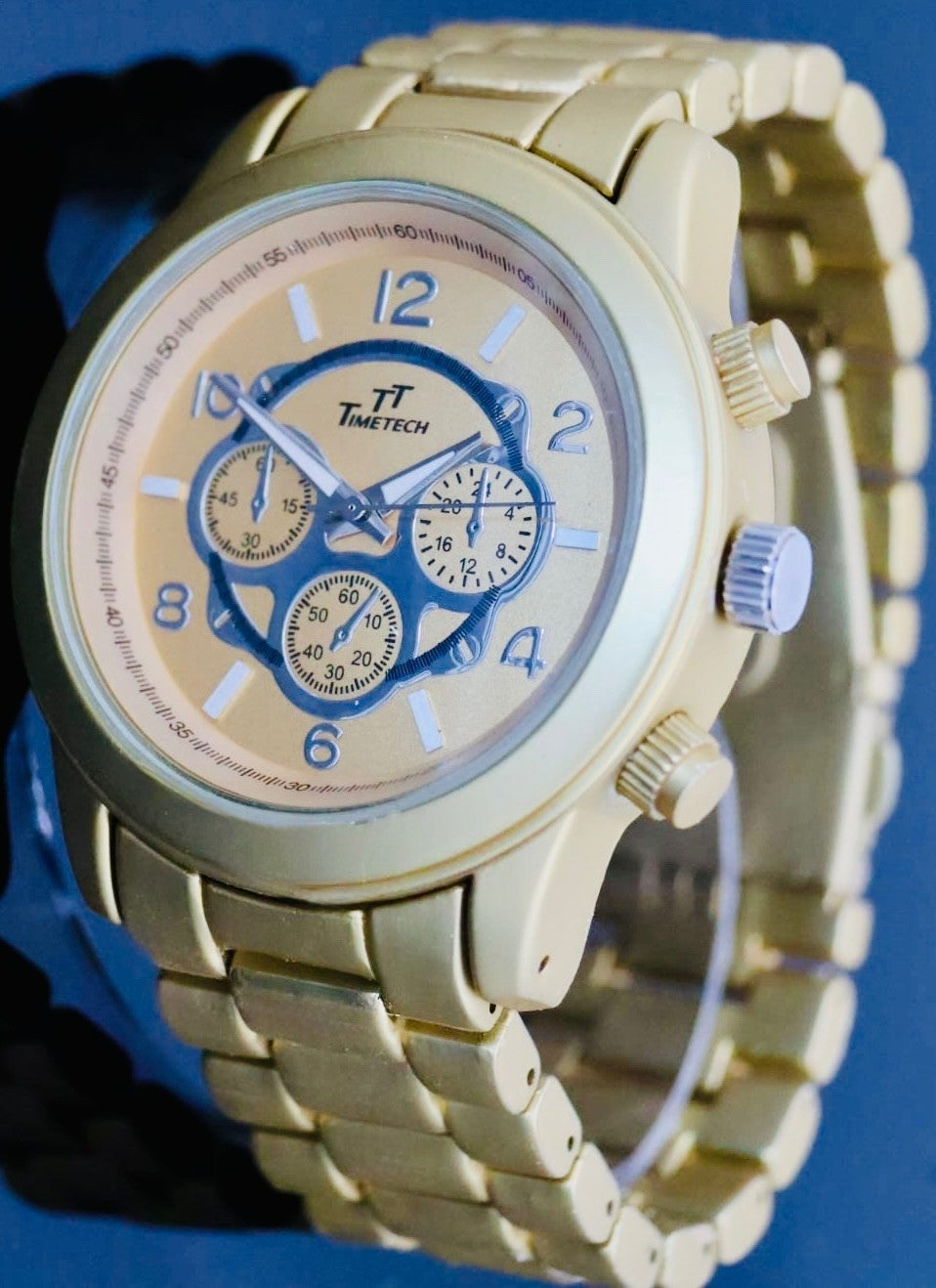 TimeTech Herren Armband Uhr Analog Quarz Uhr Chrono-Optik Gold Farben1