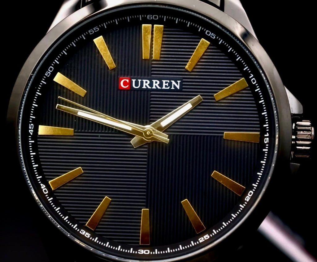 Edle Herren Männer Uhr Armbanduhr Schwarz Gold Farben Keramik Look & Leuchzeiger2