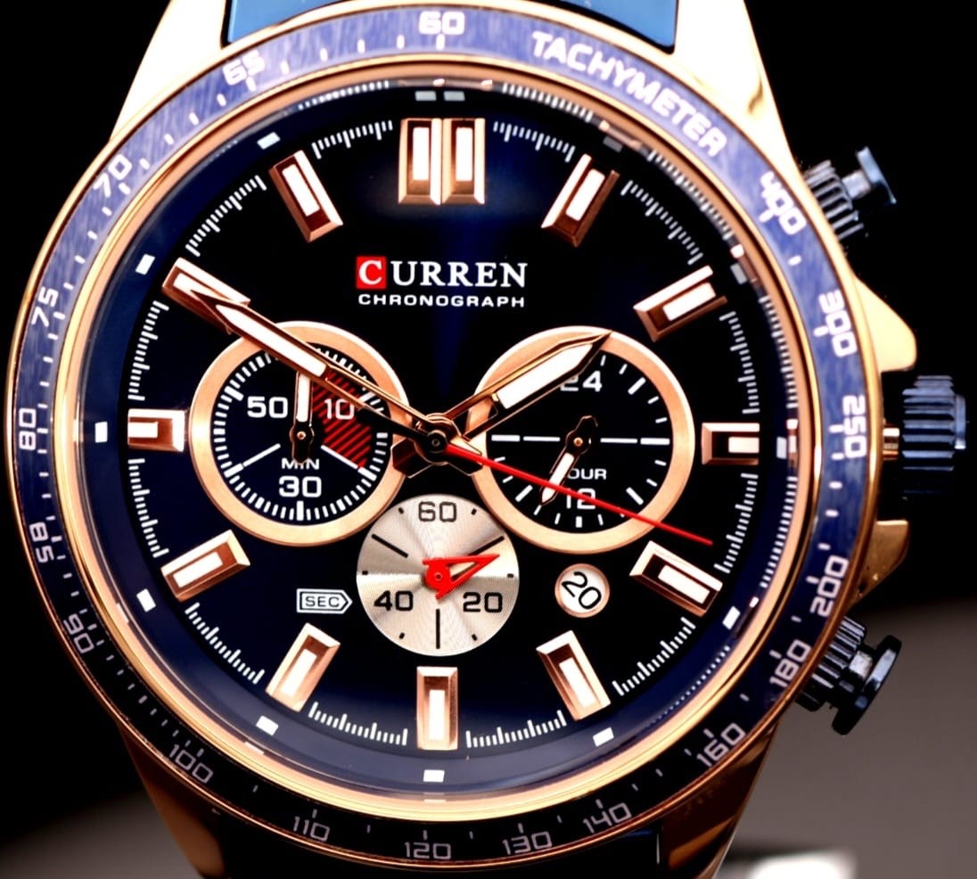 Edle Herren Männer Armband Uhr Chronograph Stoppuhr Datum NEU Rosé Blau Farben 12