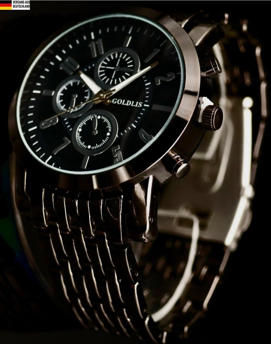 Herren Armband Männer Uhr Schwarz Farben Chrono Look Keramik Design0