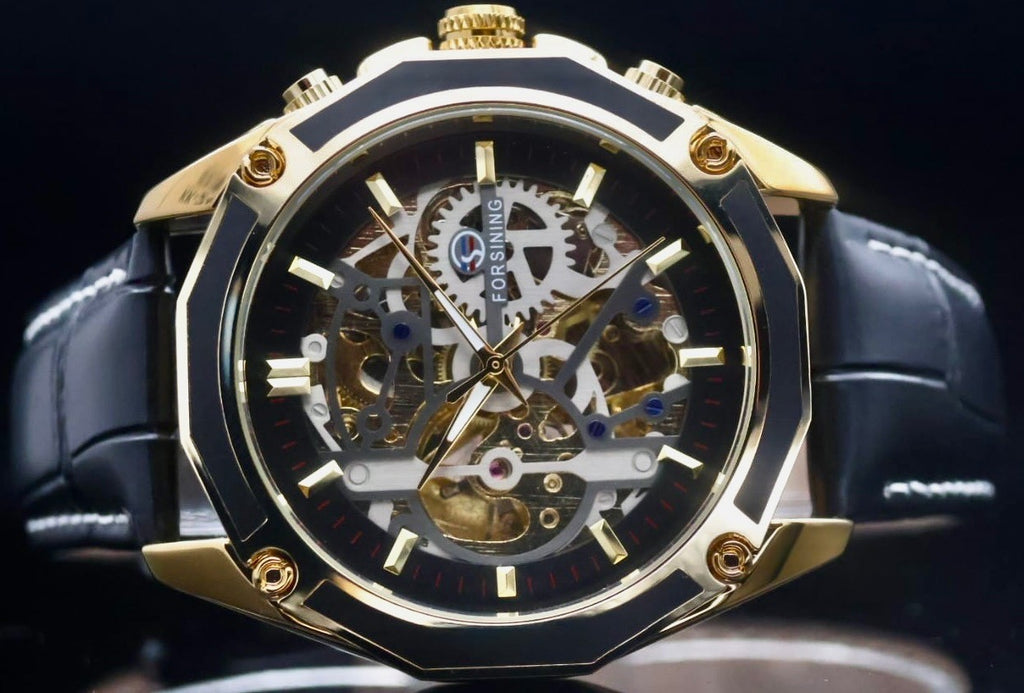 FORSINING - HERREN - AUTOMATIK - UHR - SKELETTUHR - LEDER - SCHWARZ - 46MM - NEU1