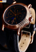 Edle Akzent  Herren Männer Armband Uhr Mondphase Datum Schwarz Roségold Farben0