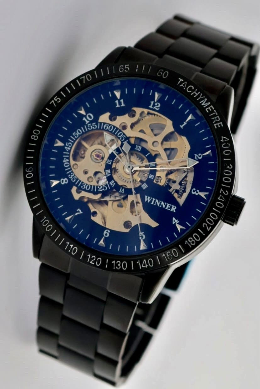 Winner Herren Uhr Automatik Armbanduhr Schwarz Skelettuhr 42mm Luxus Design1