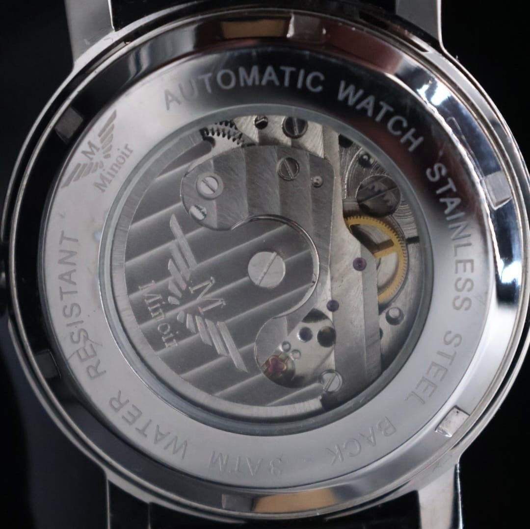 Edle Herren Männer Uhr Automatikuhr Armbanduhr Minoir Herrenuhr mit Lederband3