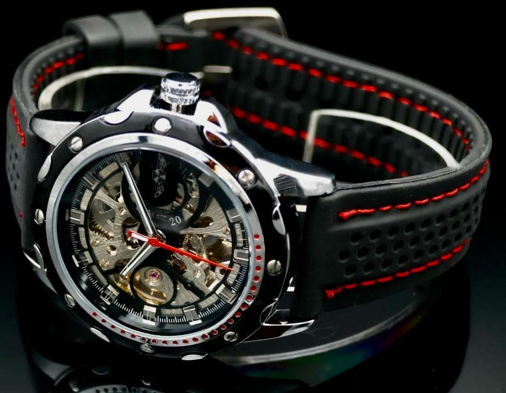 Sportliche Herren Männer Automatik Uhr Silber Schwarz Farben Kautschukband NEU1