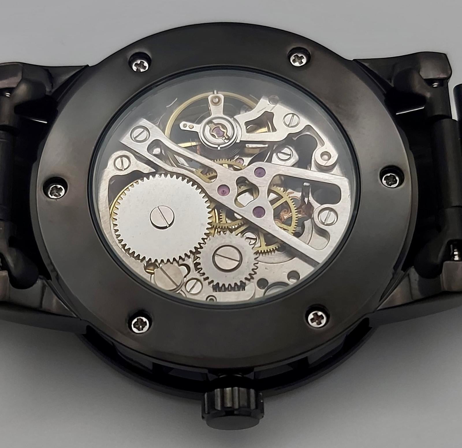 Winner Herren Uhr Mechanisch Handaufzug Skelettuhr Schwarz Keramik Look 40mm Neu2