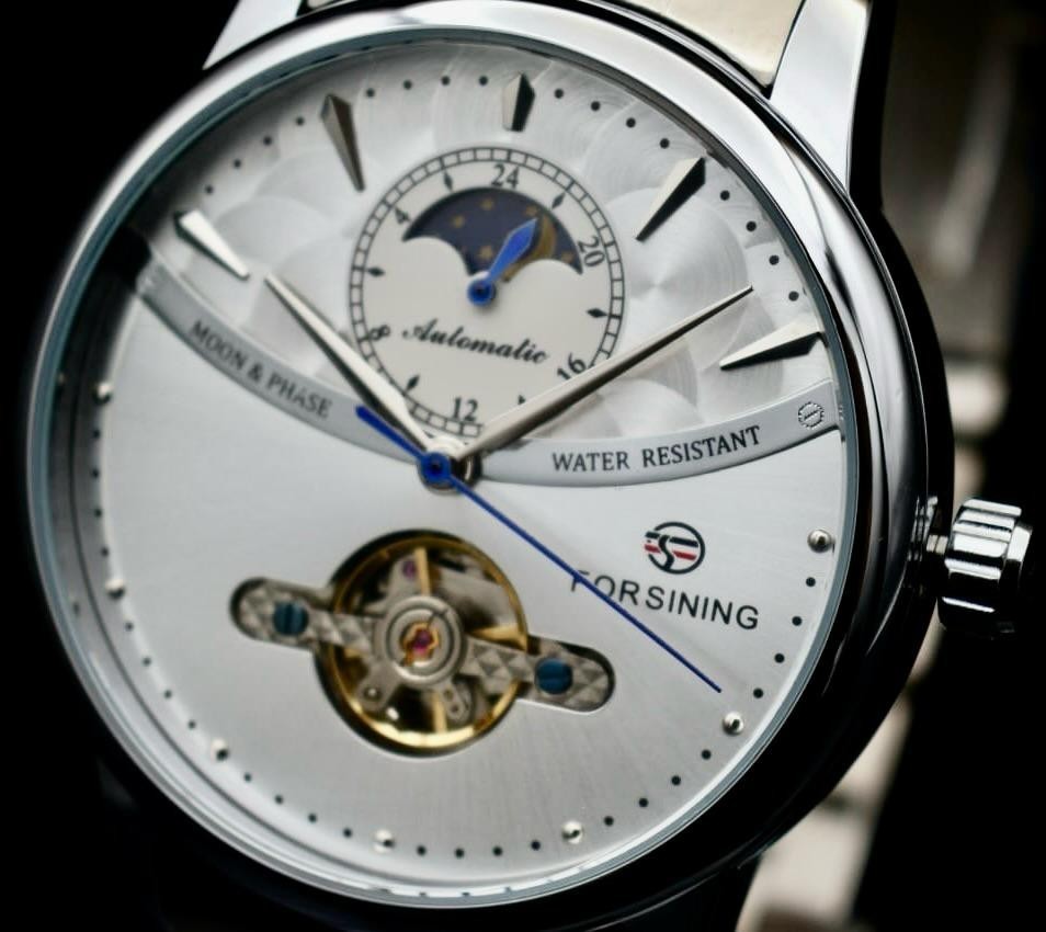 Herren Männer Automatik Uhr ausgefallenes Design Silber Farben offene Unruh NEU2