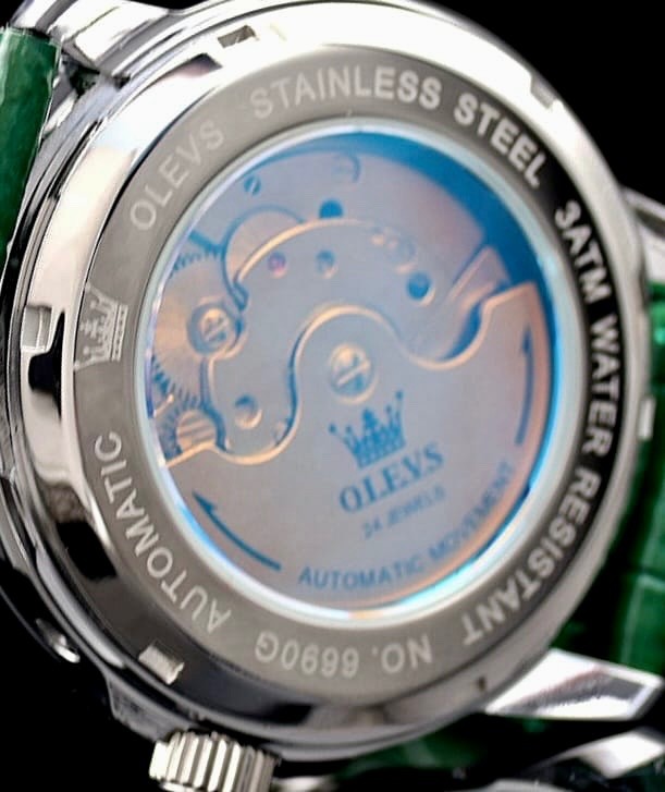 OLEVS Automatik Herren Männer Armband Uhr Automatikuhr Grün Farben Lederband3