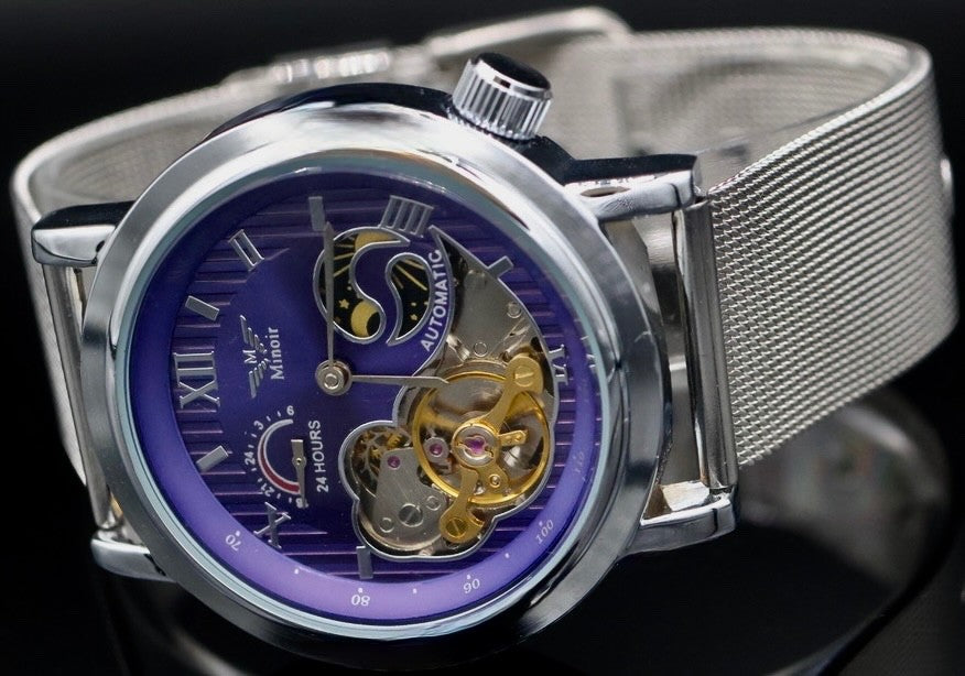 Edle Herren Männer Uhr Automatik Armbanduhr Minoir Herrenuhr Silber Farben1