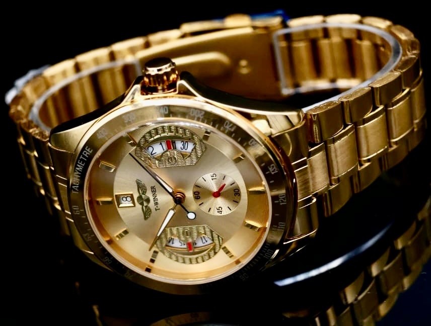 Mega Luxus Winner Herren Automatik Uhr Armbanduhr Gold Farben Leuchtzeiger Top1