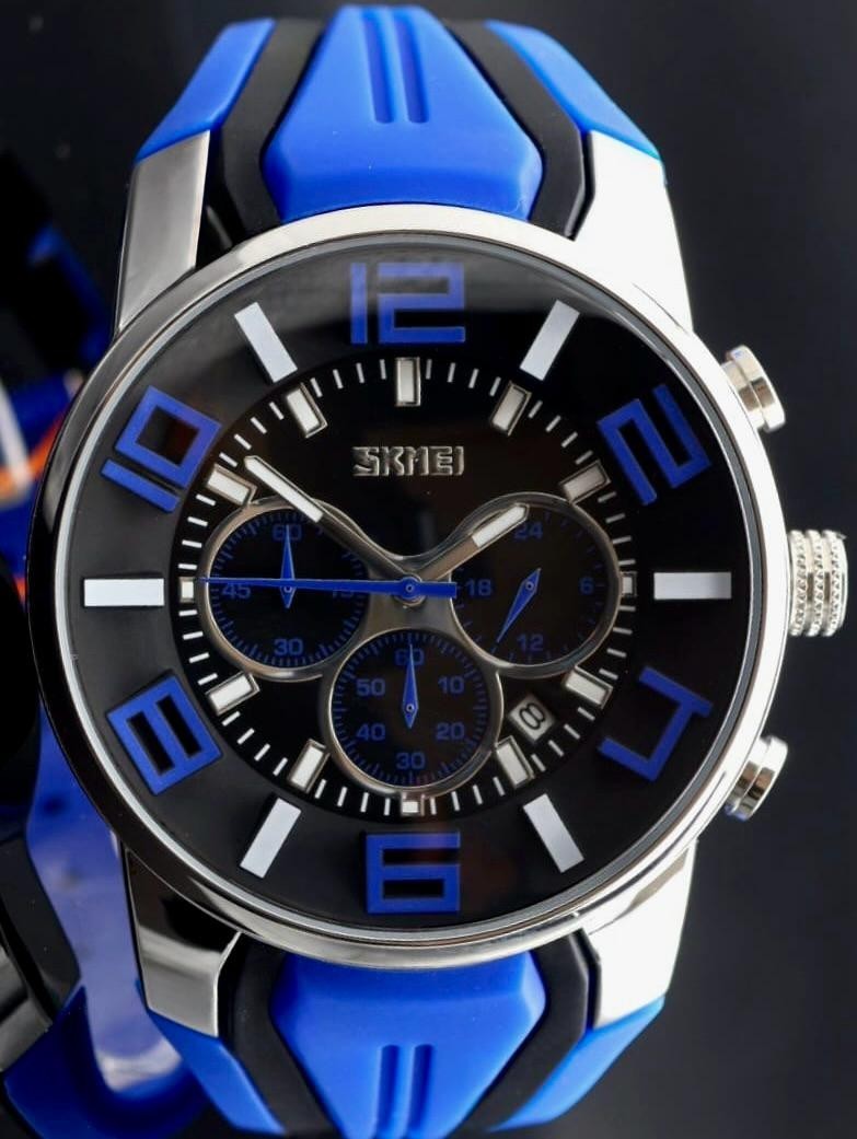 SKM - HERREN - UHR -  CHRONOGRAPH - BLAU - DATUM - SILIKON - 50MM - SPORT0