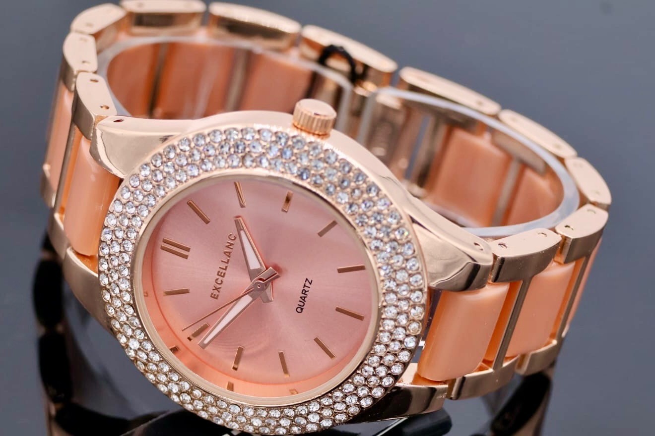 Excellanc  Damen  Armband Uhr Rosé Farben Strass Damenuhr Mineralglas2