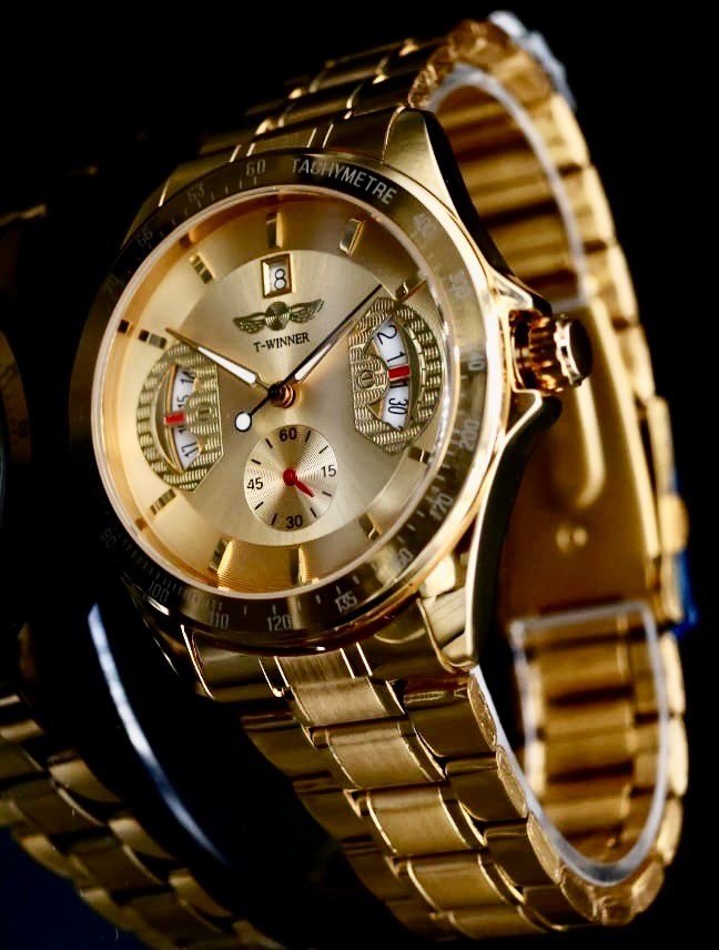 Mega Luxus Winner Herren Automatik Uhr Armbanduhr Gold Farben Leuchtzeiger Top0