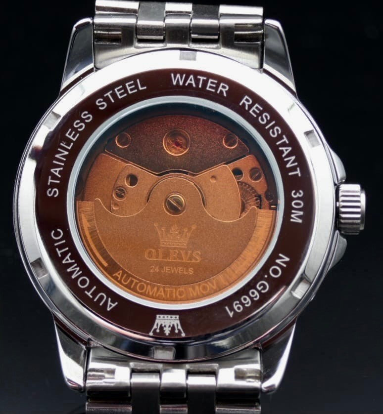 OLEVS Automatik Herren Armband Uhr Silber Farben Herrenuhr mit Weltraum Optik2