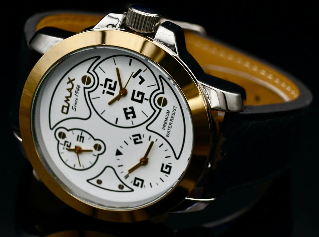 Omax XXL Monster Watch Herren Armband Uhr Schwarz Gold Farben Dual Triple Timer1