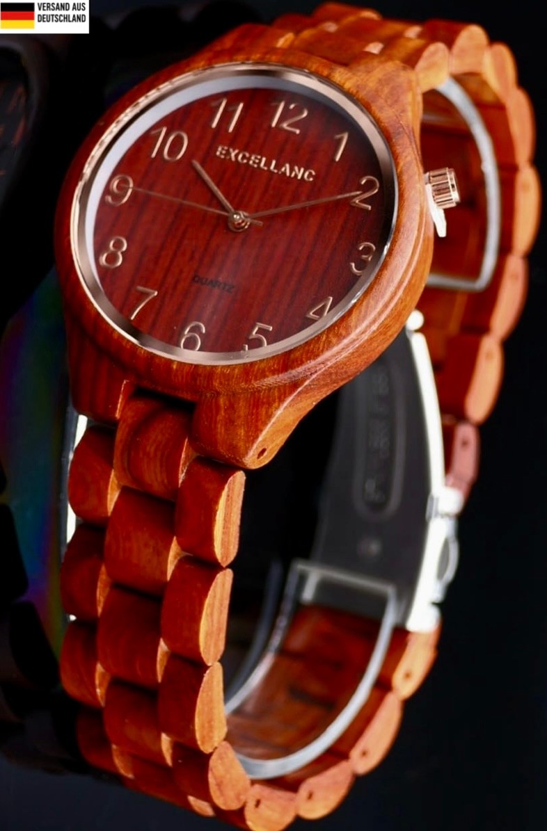 Schicke Excellanc Frauen Damen Holz Armband Uhr Rot Farben Sandholz Damenuhr0