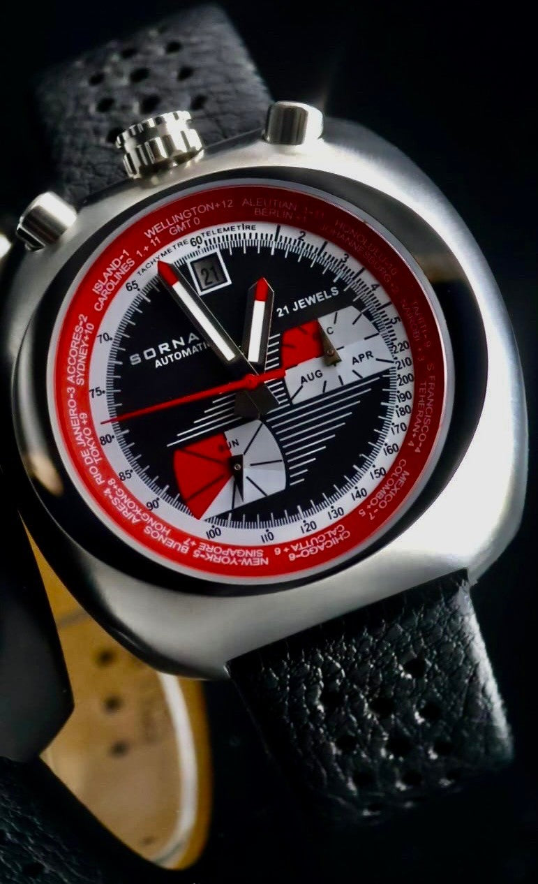 Sorna Herrenuhr Armband Automatik Uhr BULLHEAD NOS-STYLE Schwarz Rot Farben NEU1