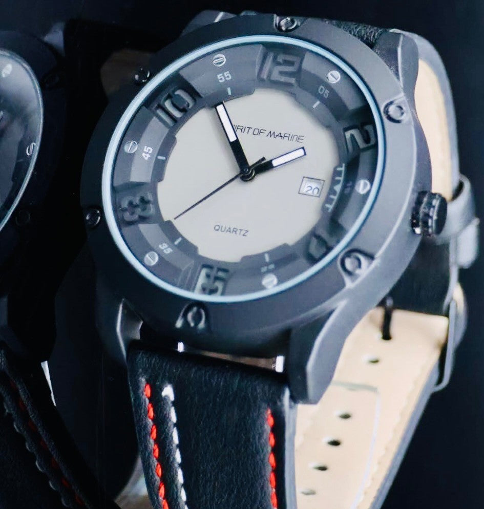 XL Spirit of Marine Herren Männer Armband Uhr Schwarz Quarz Datumsanzeige1