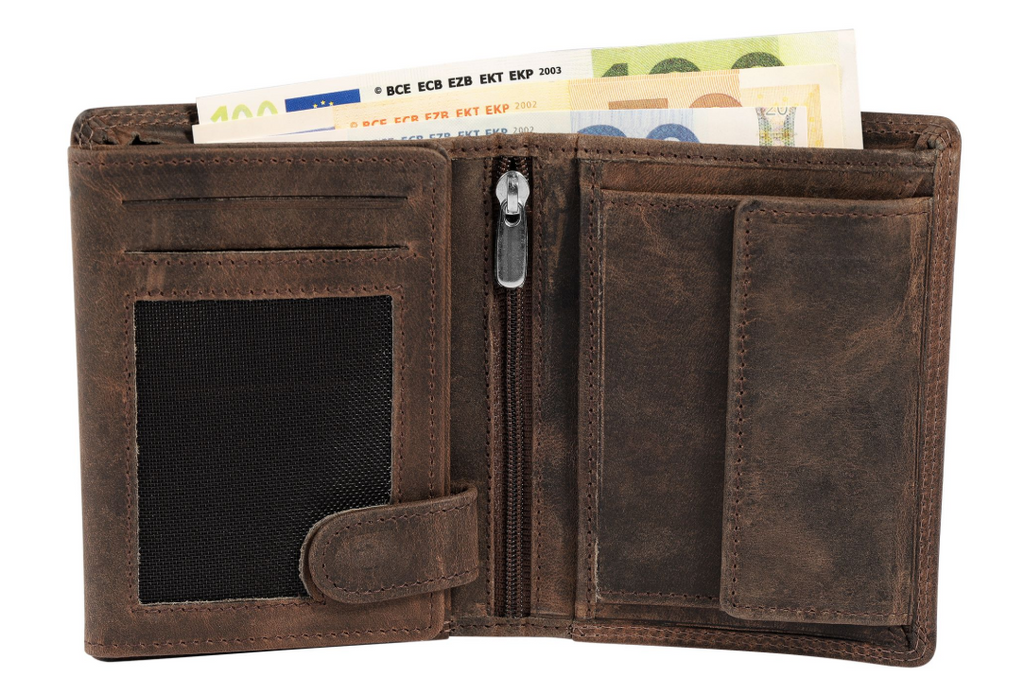 Akzent Basic Leder Geldbörse RFID Schutz Portemonnaie Braun Totenkopf Motiv 31