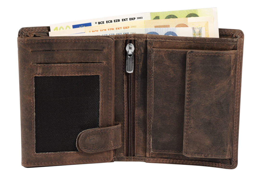 Akzent Basic Leder Geldbörse RFID Schutz Portemonnaie Braun Totenkopf Motiv 31