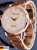Excellanc  Damen  Armband Uhr Rosé Farben Damenuhr Marmor Optik Strass #50