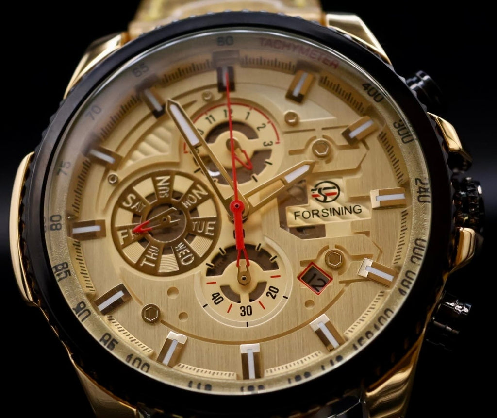 Exklusive Herren Automatik Uhr Herrenuhr Gold Farben mit Datumsanzeige, Kalender1