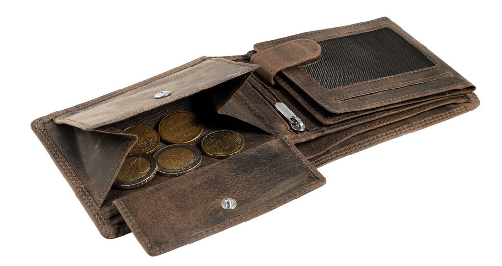 Akzent Leder Geldbörse RFID Echtleder Portemonnaie Geldbeutel Totenkopf Braun 23