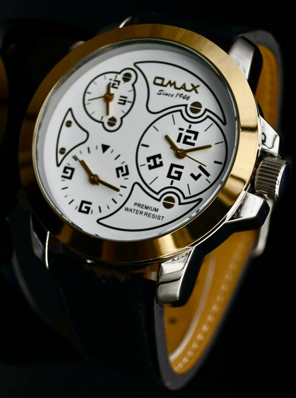 Omax XXL Monster Watch Herren Armband Uhr Schwarz Gold Farben Dual Triple Timer0