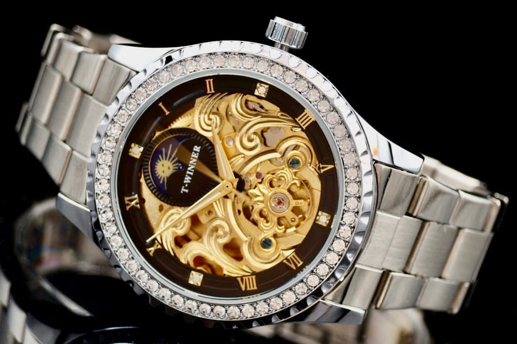 T-Winner Herren Automatikuhr Mechanisch Skelett Uhr Gold Silber Farben Luxus0