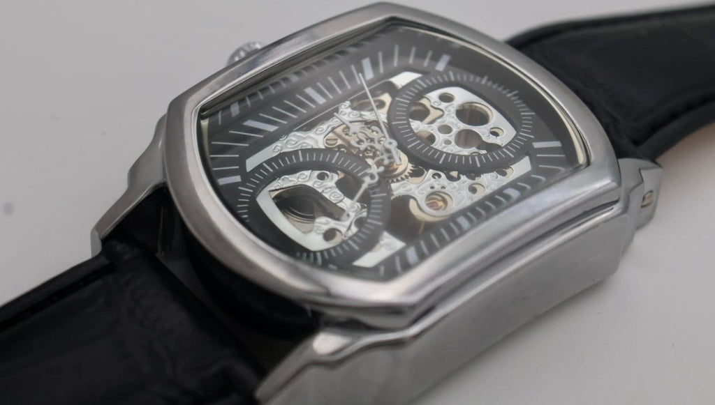 CAROTIF - AUTOMATIK - SKELETT - WATCH - TAG/NACHT ANZEIGE - SCHWARZ- LEDER - NEU2