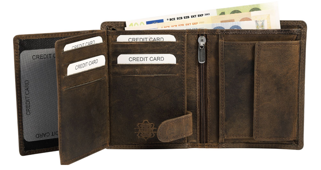 Akzent Leder Geldbörse RFID Schutz  Echtleder Portemonnaie Traktor Motiv Braun 12