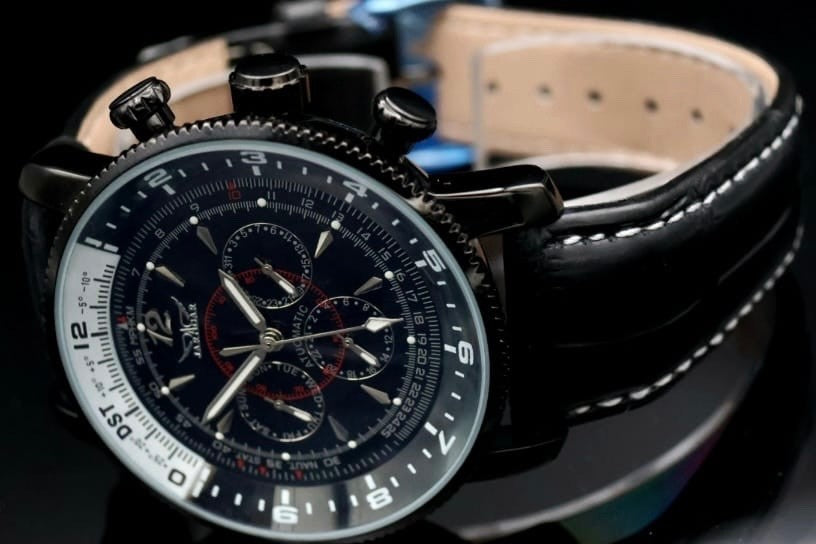 XL JARAGAR Herren Männer Automatikuhr Herrenuhr Schwarz Farben mit Lederarmband1