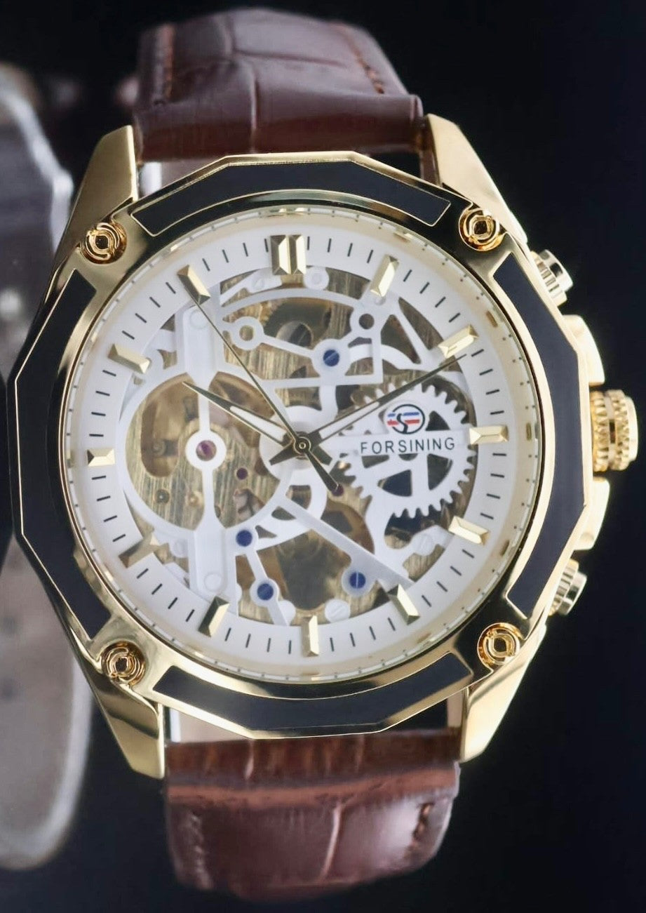 FORSINING - HERRENUHR - AUTOMATIK - UHR - LEDER - 46MM - MECHANISCH - GLASBODEN0