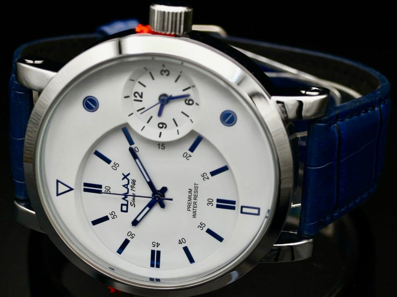 Omax XXL Monster Watch Herren Armband Uhr Dual Timer Lederband NEU1