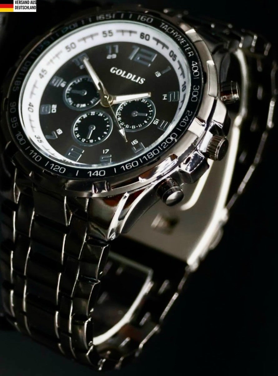 Mega Edle XL Herren Armband Männer Uhr Schwarz Keramik Look Chrono Look NEU0