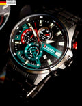 Herren Armband Uhr Edelstahl Chronograph Stoppuhr Datum Schwarz Grün Farben0