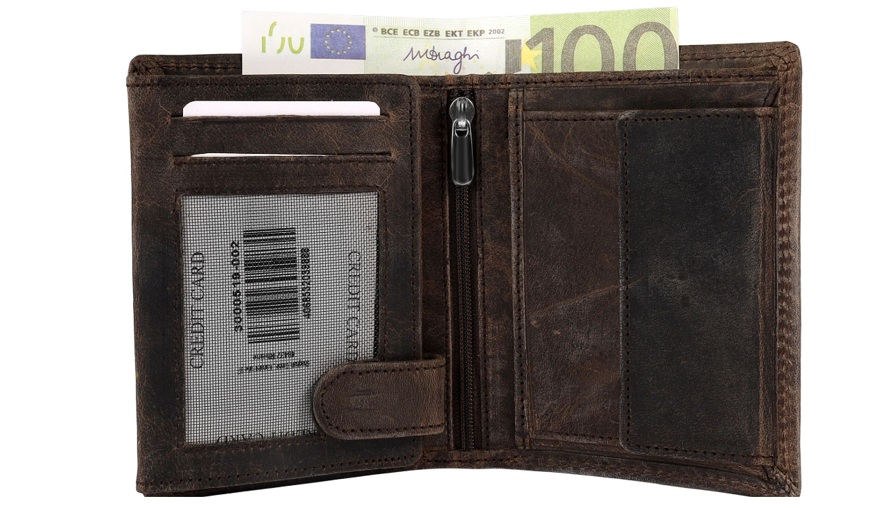 Akzent Basic Leder Geldbörse RFID Schutz Echtleder Portemonnaie Dunkel Braun Neu0