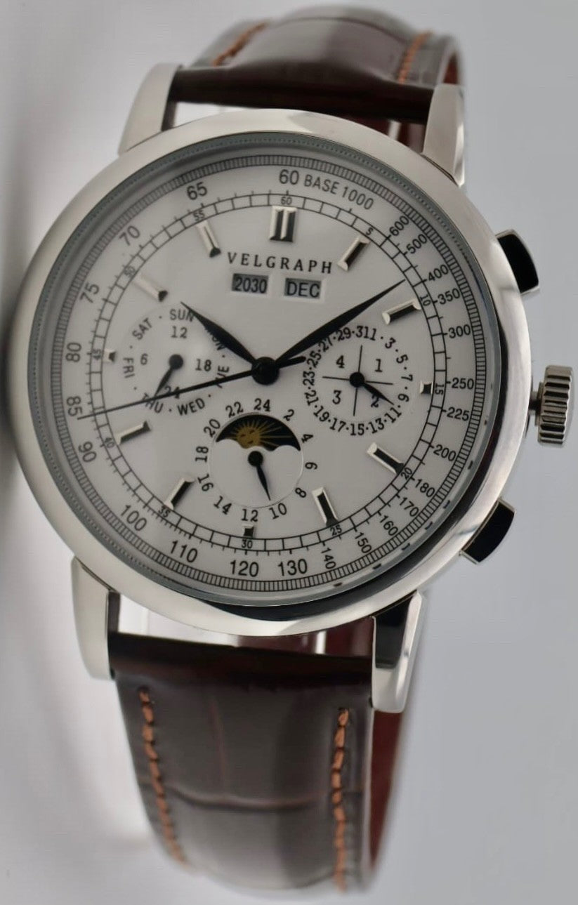 Velgraph Herrenuhr 42mm Automatik | Lederband | Vollkalender | NH35 | Seagull *0