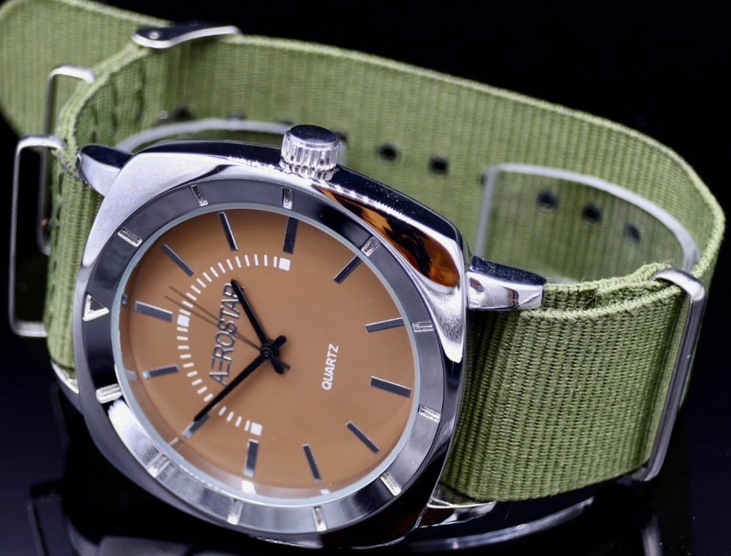 Top Aerostar Herren Männer Armband Uhr Braun Grün Farben Herrenuhr Textilarmband1