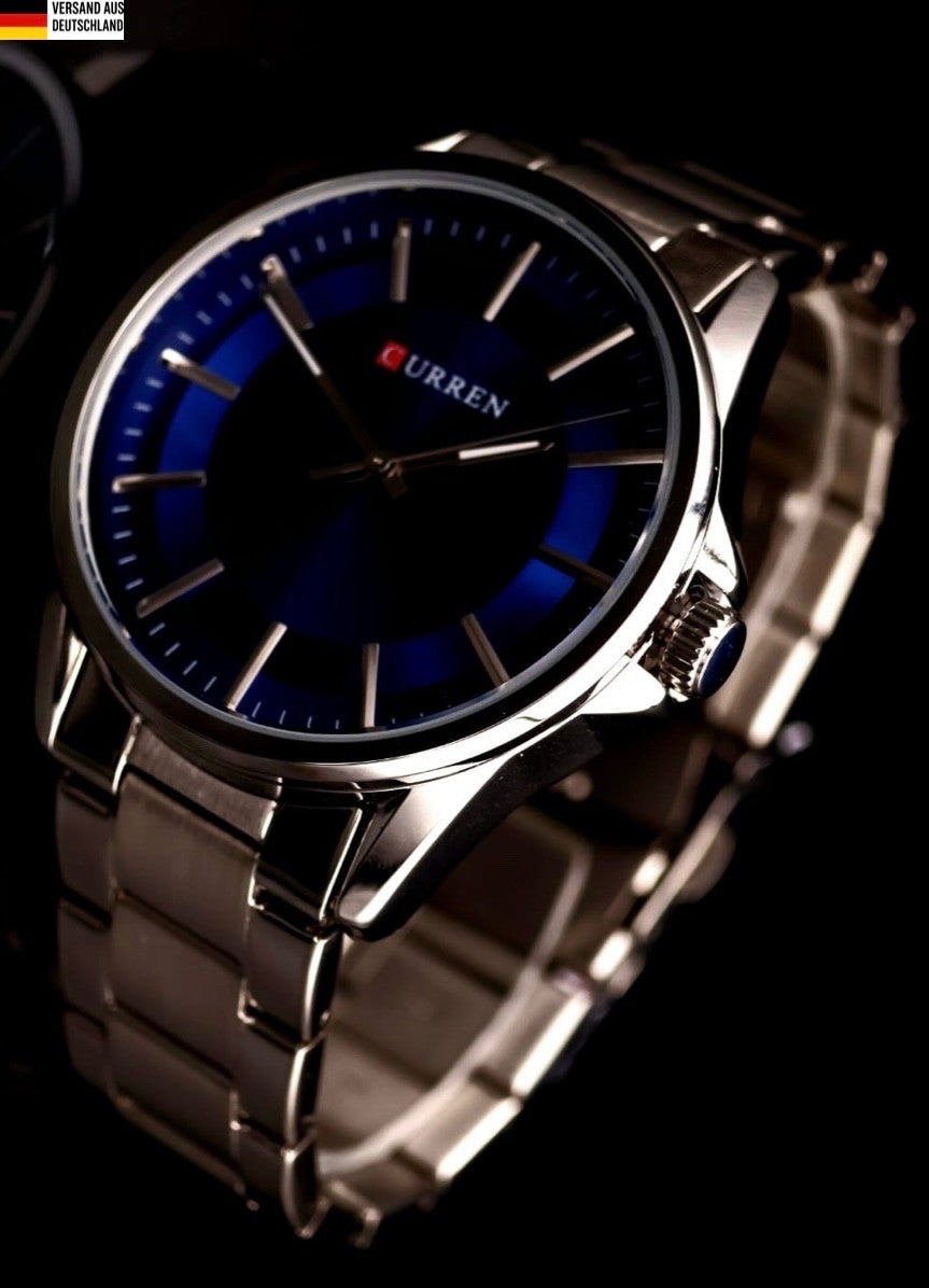 Mega Edle Herren Männer Uhr Armbanduhr Blau Silber Farben Leuchtzeiger Herrenuhr0