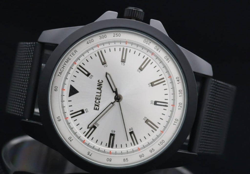 Excellanc Herren Armband Uhr Weiß Schwarz Farben Herrenuhr Edelstahl Meshband1