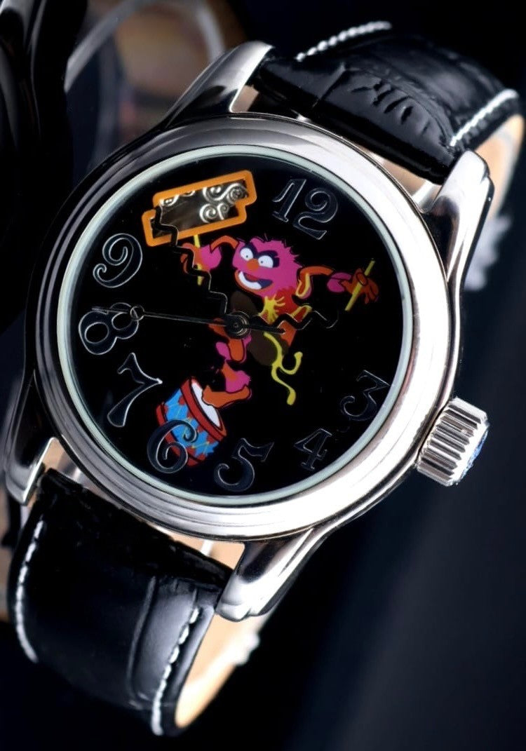 DISNEY Muppets Automatik Animal Unisex Uhr Sammlerstück Retro VINTAGE Leder NEU0