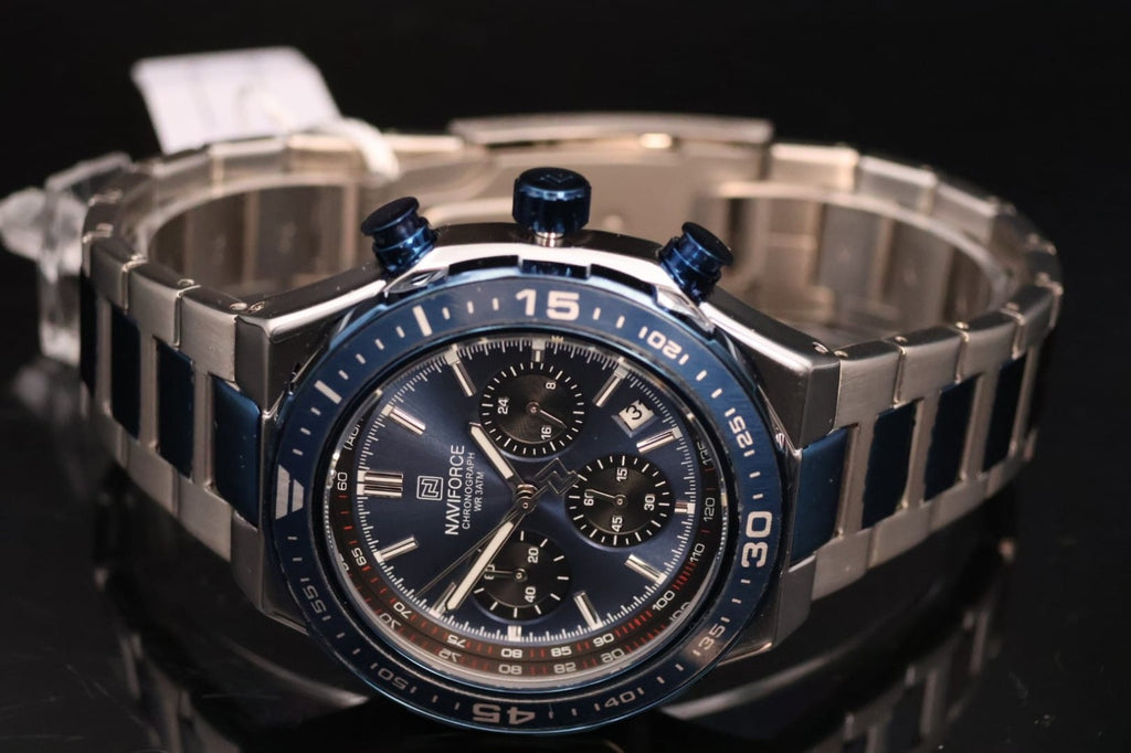Naviforce Herren Männer Armband Uhr Chronograph Stoppuhr Silber Blau Farben NEU1