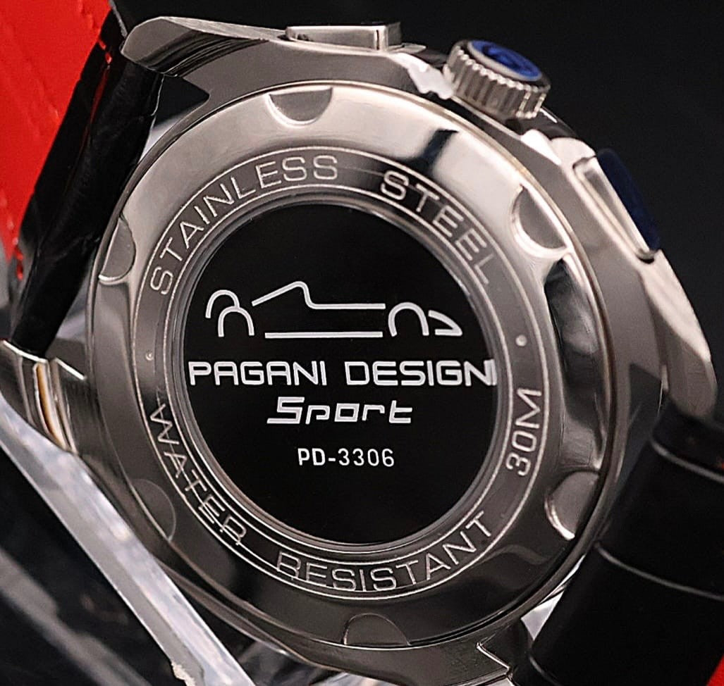 Sportliche PAGANI Herren Männer Armband Uhr Multifuktion Schwarz Rot Farben4