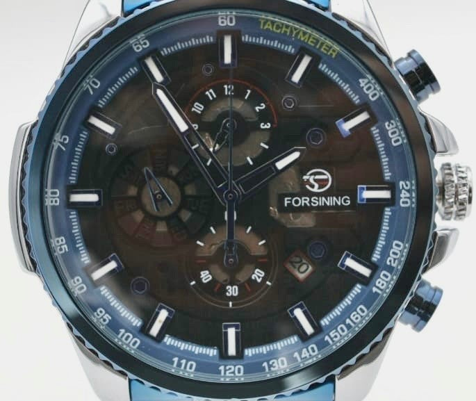 Sportliche Herren Männer Automatik Uhr Blau Silber Farben Vollkalender Datum NEU1